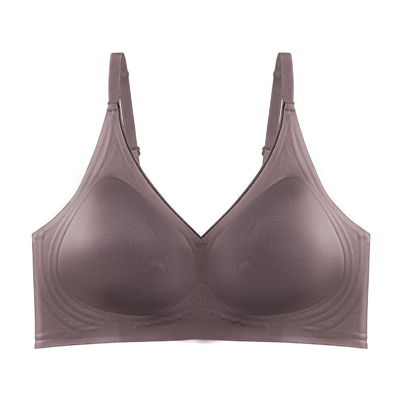

Satin seamless thin comfortable gathering anti-sagging adjustment type breast jelly strip fixed cup bra 2xl (recommended 65-72.5kg ) коричневий