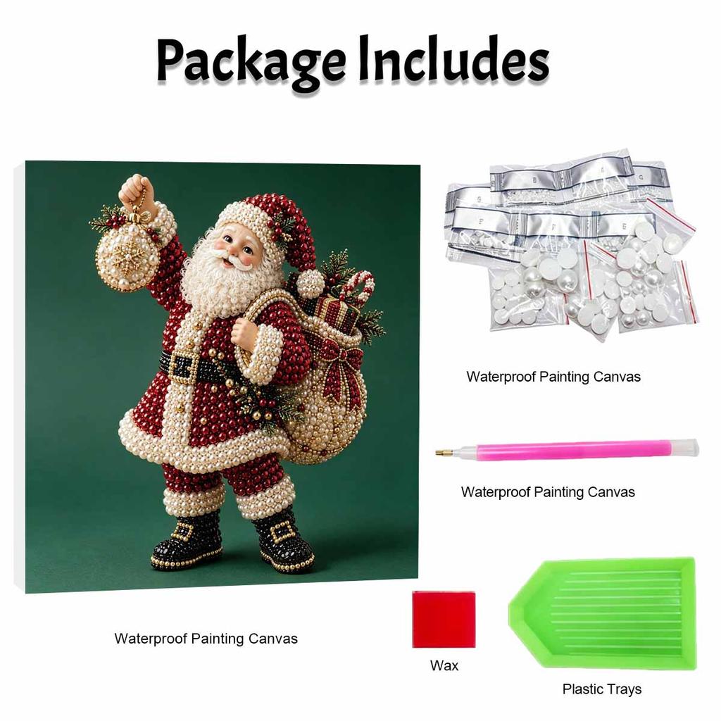 Creative DIY Framed Pearl Art Kit with Christmas Santa Pattern Sparkling Bead Canvas Ready to Display Relaxing Holiday Gift for Adults