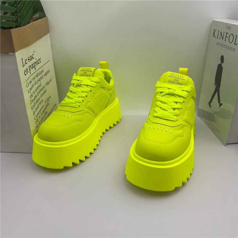 Mode Neue Herren Fluoreszierend Grün All Match Hohe Plateau Schnürschuhe Lässige Schuhe Herrenmode Ballerinas Mokassins Sport Laufschuhe