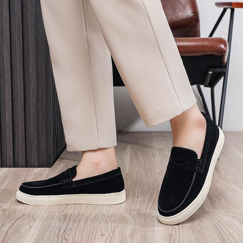 Summer New Suede Men's Board Shoes Comfortable and Breathable One-pedal Hand-stitched Thick-soled Versatile Casual