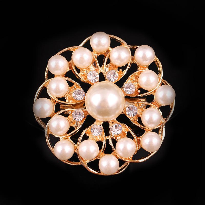 Crystal Pearl 3D Flower Brooch Dual-purpose Ring Design Corsage Pin Long-lasting Color Exquisite Hypoallergenic BFF Gift