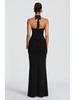 2025 Women's European & American Style Spliced Strappy Long Slim Fit Halterneck Formal Dress