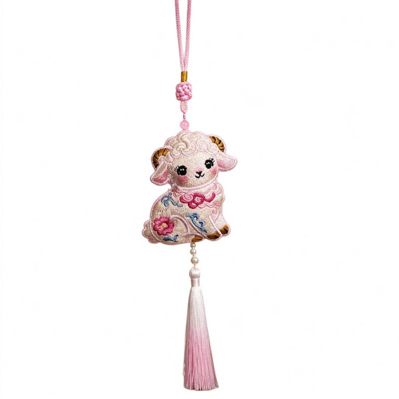 Embroidered Sheep Sachet Pendant Delicate Floral Design Gradient Tassel For Car Bag Decoration Spring Festival Gifts
