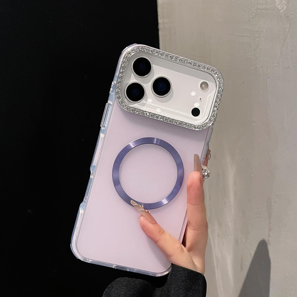 Luxury Bling Glitter Diamond Lens Frame Magnetic Phone Case For IPhone 17 16 15 14 13 Pro Max Plus Soft Silicone Phone Cover