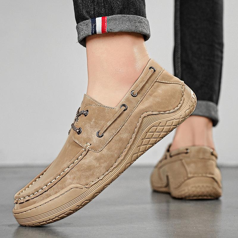 Men's shoes spring casual flat leather shoes men's daily one-pedal shoes men's large size outdoor black business shoes men