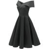 Vintage Off Shoulder Bardot Little Black Dress Women Sateen Skater Midi Prom Evening Party Cocktail Wedding Guest Classic Occasion Outfit