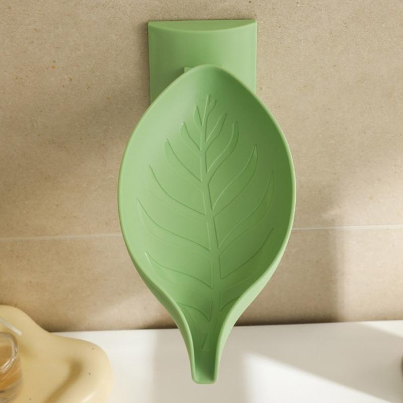 Soap Organizers Leaf Shape Plastic Soap Holder Tray with Adjustable Design and Auto Draining for Sink Countertop