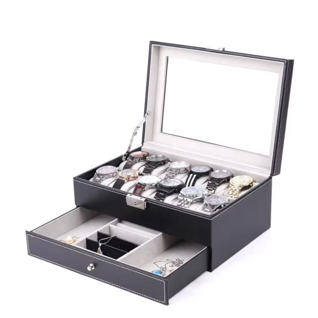 Watch Box Watch Case with Drawer Portable Men Women PU Leather Jewelry Organizer Watch Organizer for Rings Earrings Bracelets