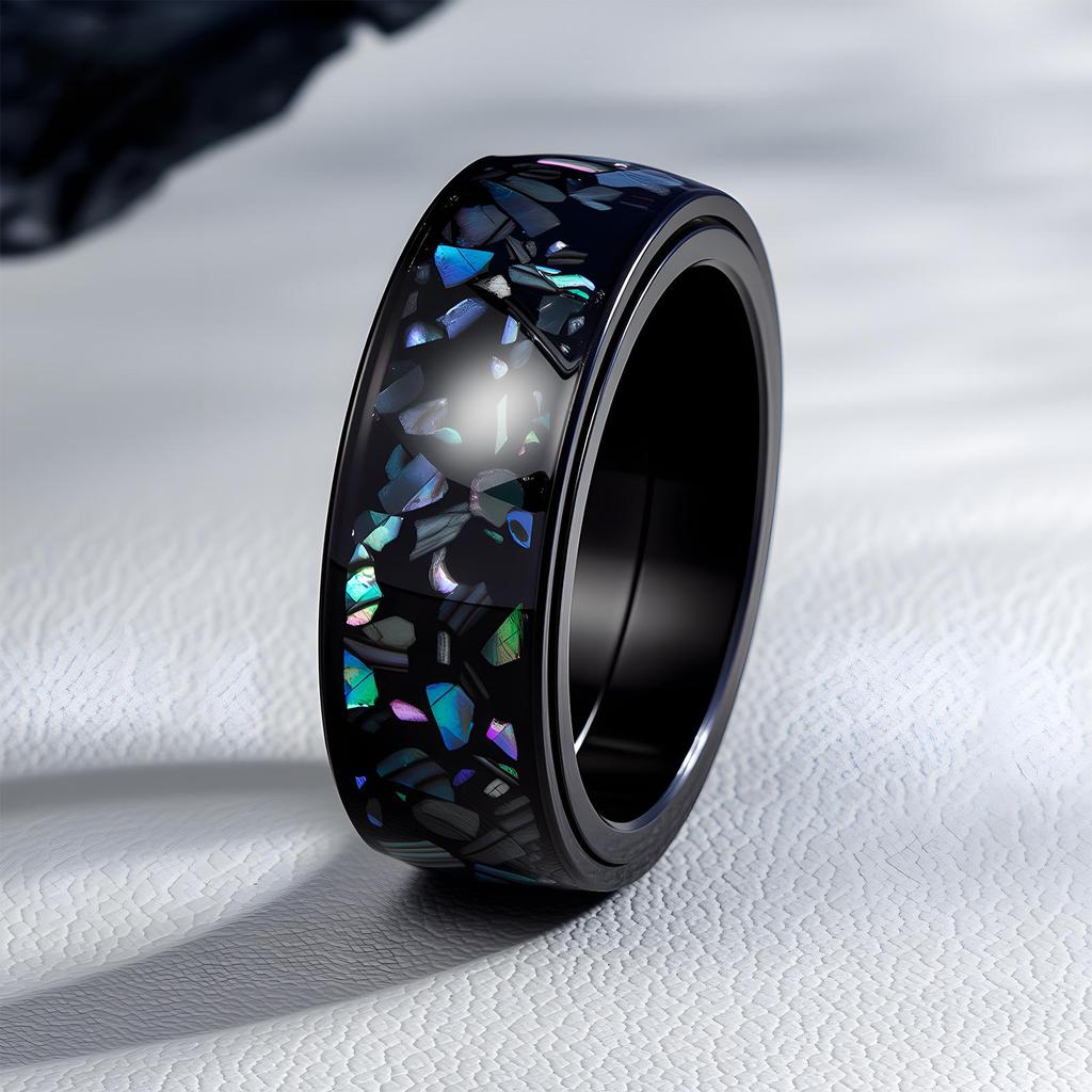 Unisex Lava Starry Sky Titanium Ring with Australian Gemstones