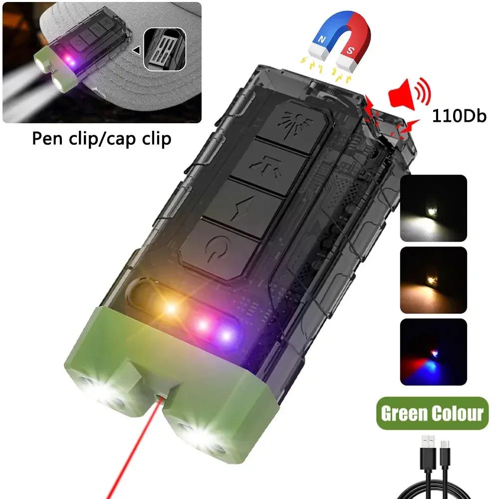 Mini EDC Tactical Flashlight Charging Warning Flash Lights Emergency Power Bank for Working Running Camping Fishing Hiking