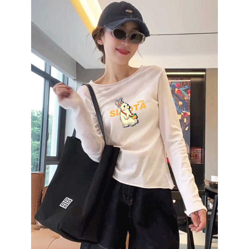 

Women s Gray Round Neck Thin Long Sleeve T-shirt - 2025 Autumn/Winter New Design L белый