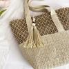 Straw Woven Tote Bag Women Summer Beach Handbag Natural Rattan Shoulder Bag Casual Vacation Style Bag