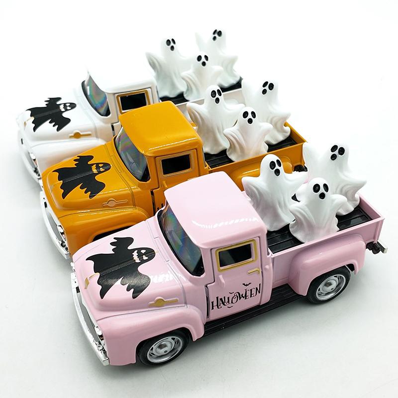 New Halloween Retro Truck Coffee Bar Decor, Mini Cute Farmhouse Style Halloween Metal Truck Decor Gifts, Vintage Diecast Model