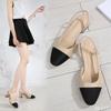 Spring/Summer New Small Fragrant Style Color Blocked Empty Headrest Sandals for Women Thick Heel Sandals Flat Bottom