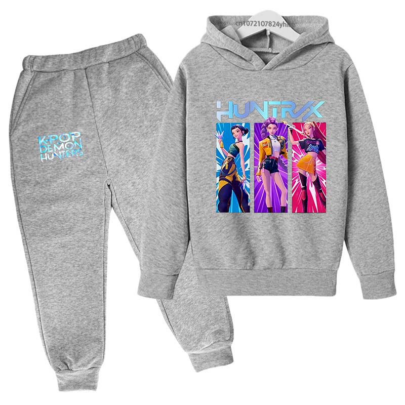 Kpop Demon Hunters Kids Hot Anime Print Spring Autumn Casual 2pcs Hoodie+Pants Tracksuits Girls Fashion Huntrx Clothes
