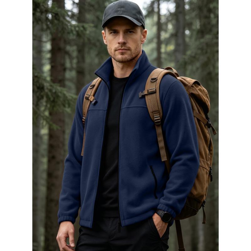 Men S Fleece Zip Stand Collar Jacket Outdoor Warm Plus Size