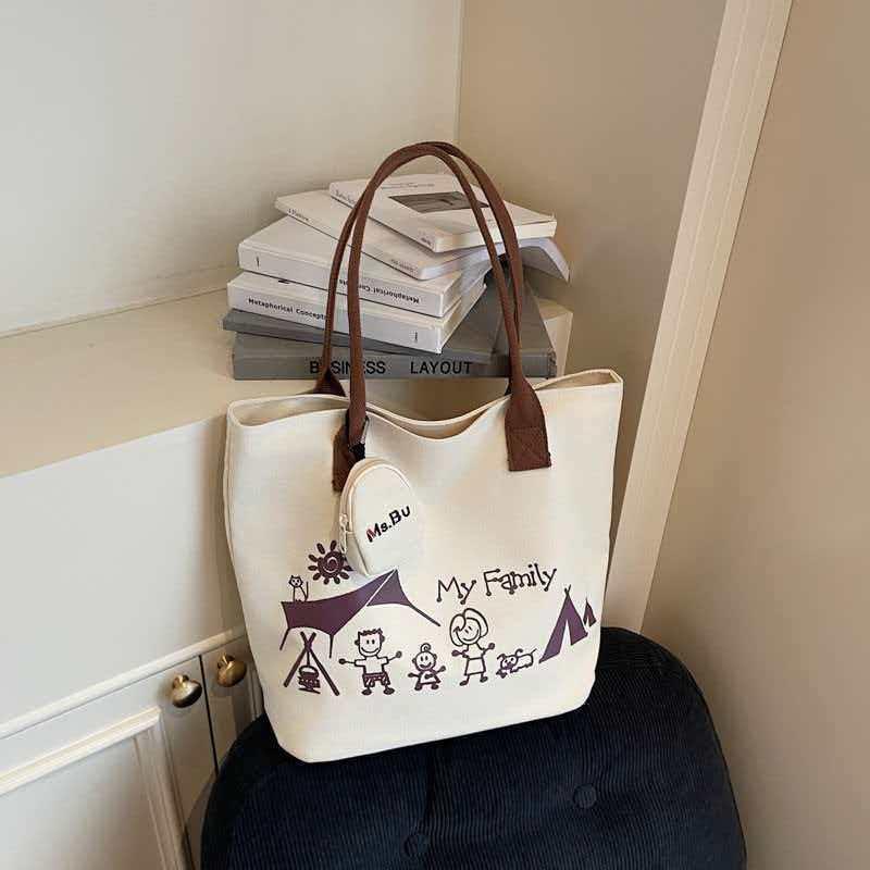 

Large-capacity Cartoon Canvas Tote Bag Women s Fashionable Outing Handbag Students class Commuting 39x16x33 single package
