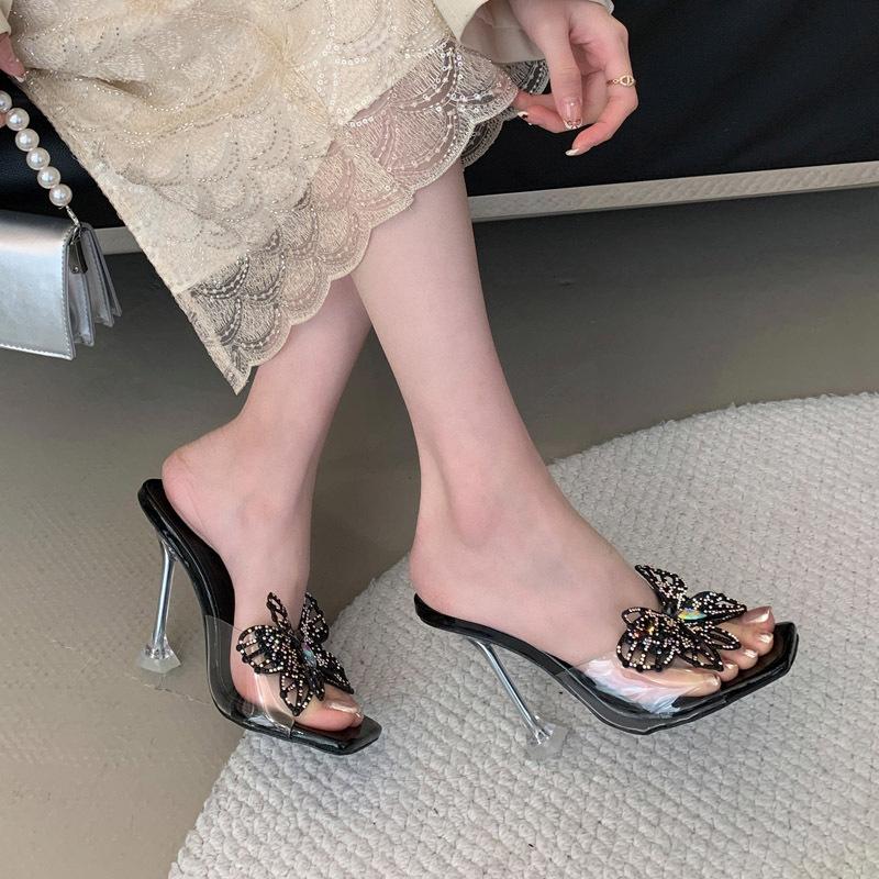 Fashion Square-Toed High Heels For Women, French Roman Sandals, Fashionable Transparent High-Heeled Slippers For Spring/Summer 2025