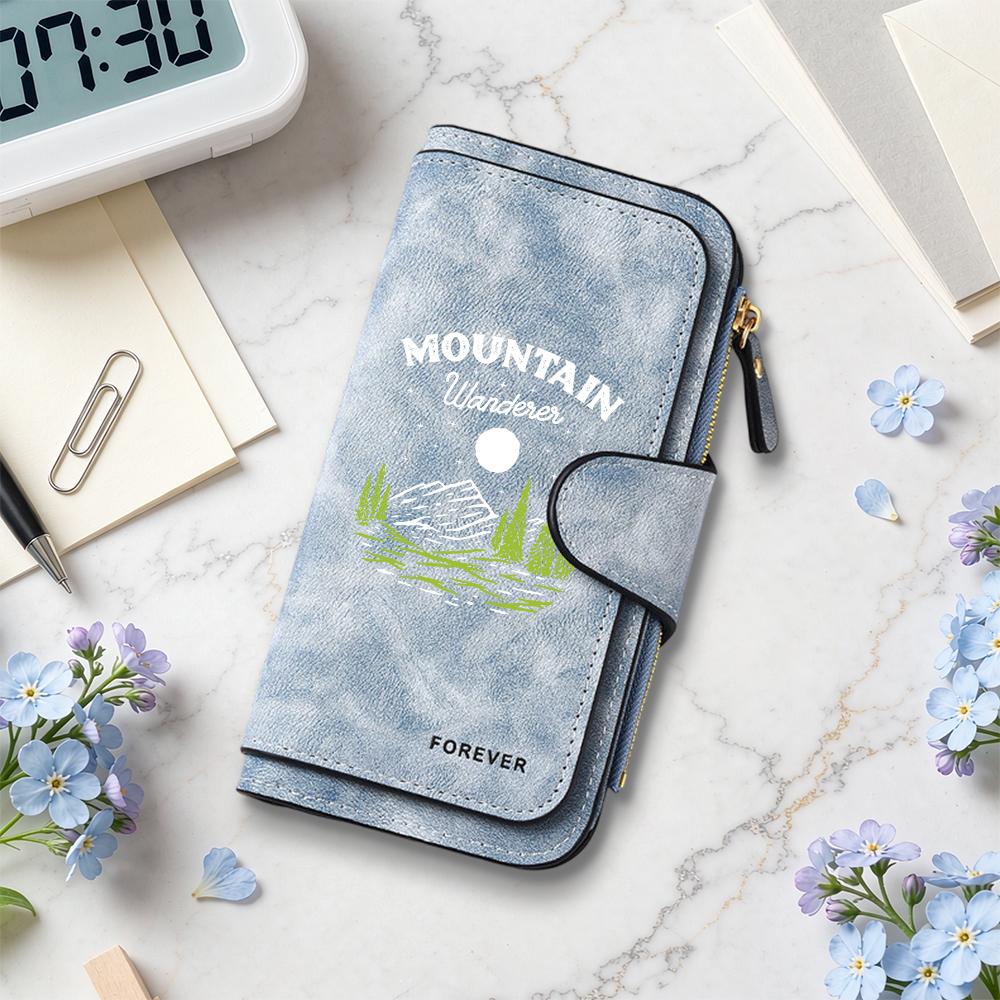Mountain Wanderer Print Leather Wallet Forever Casual Stylish Portable Daily Use Purse