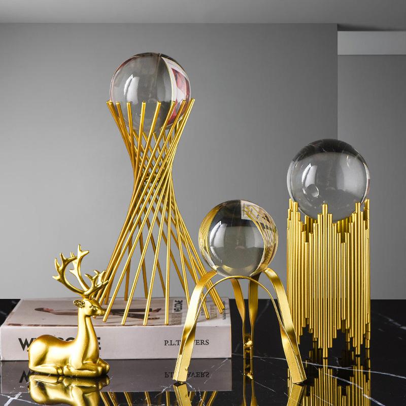 Modern Minimalist Geometric Crystal Ball Decor Iron Art Luxury Living Room Entryway TV Cabinet Home Decor