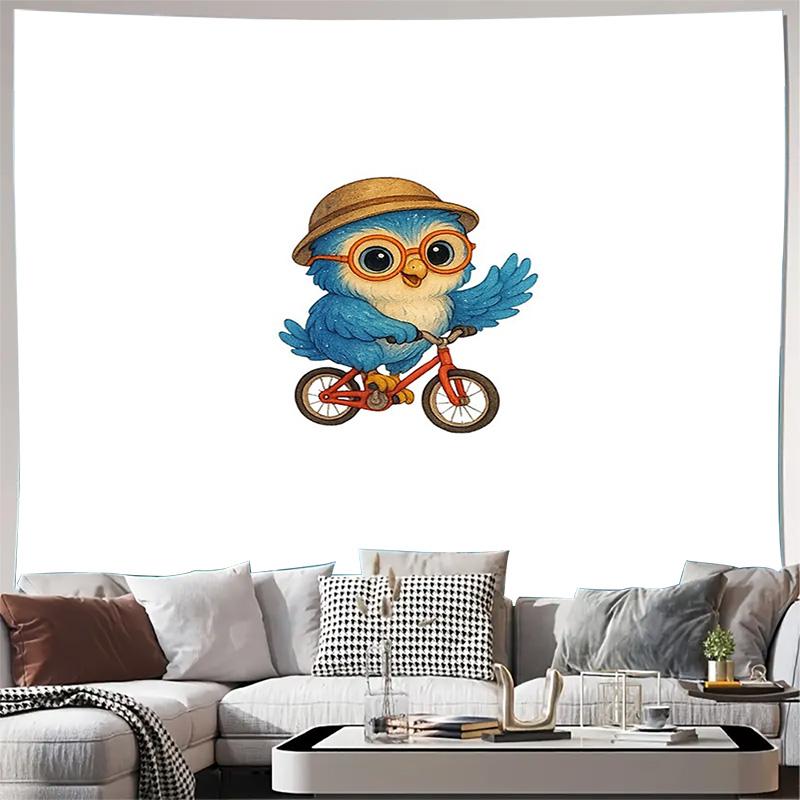 

Cute Owl Cycling Tapestry Forest Animal Wall Hanging Nature Home Decor Bohemian Dorm Room Aesthetic Wall Art Gift 74x94cm(29x37in)