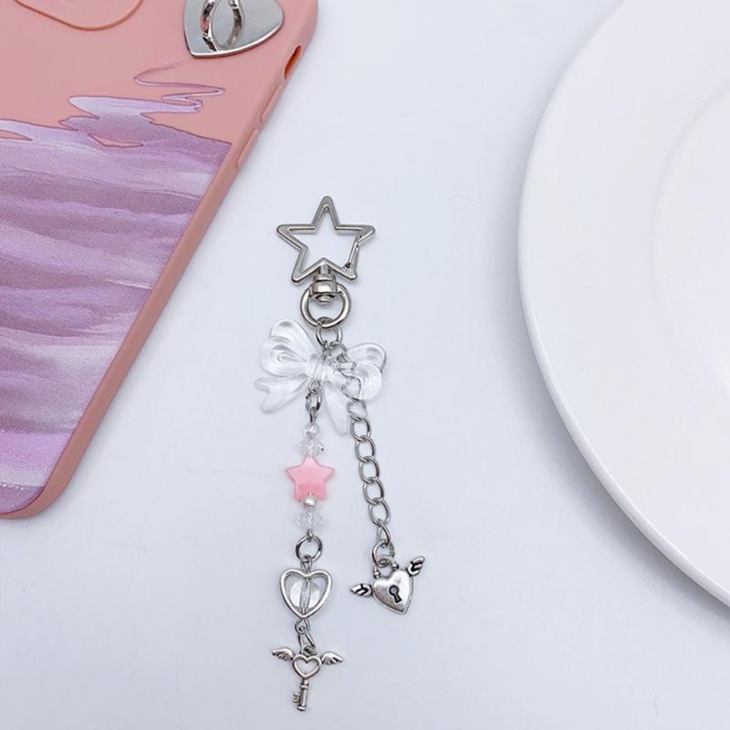 Butterfly Beaded Phone Lanyard Bowknot Pendant Wrist Strap Detachable Phone Chains Keyring Portable Accessory for Women