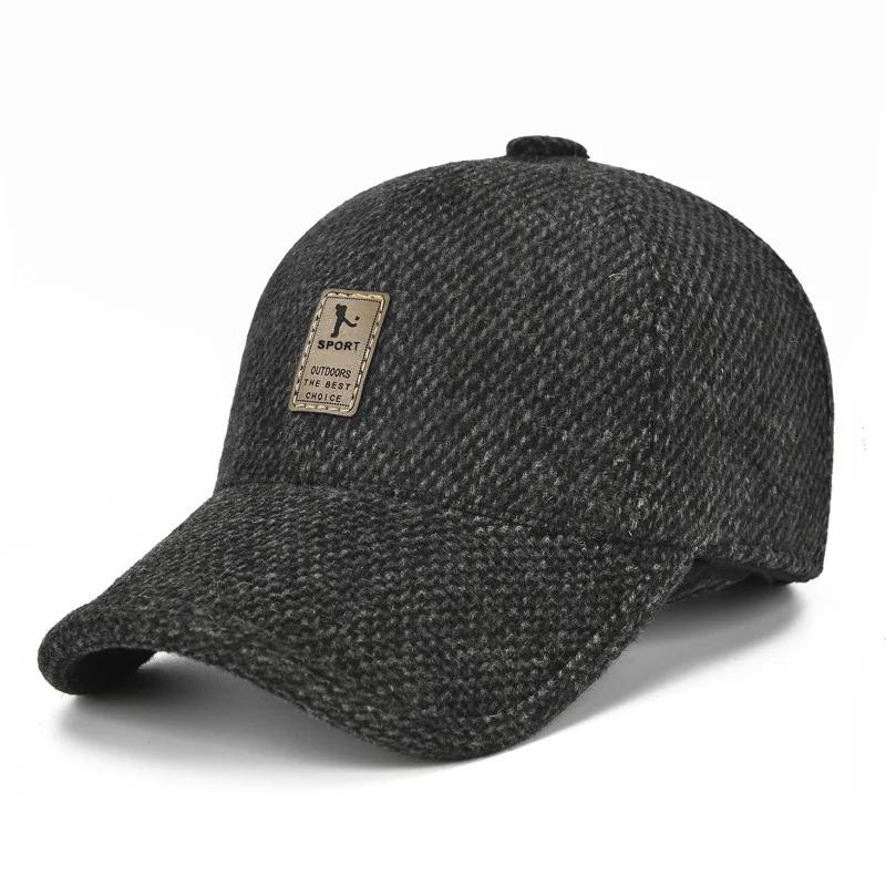 

Baseball Cap Autumn Woolen Knitted Designer Men s Winter Cap Thicken Warm Hats with Earflaps Men s Brand Hats Dad Trucker Hats