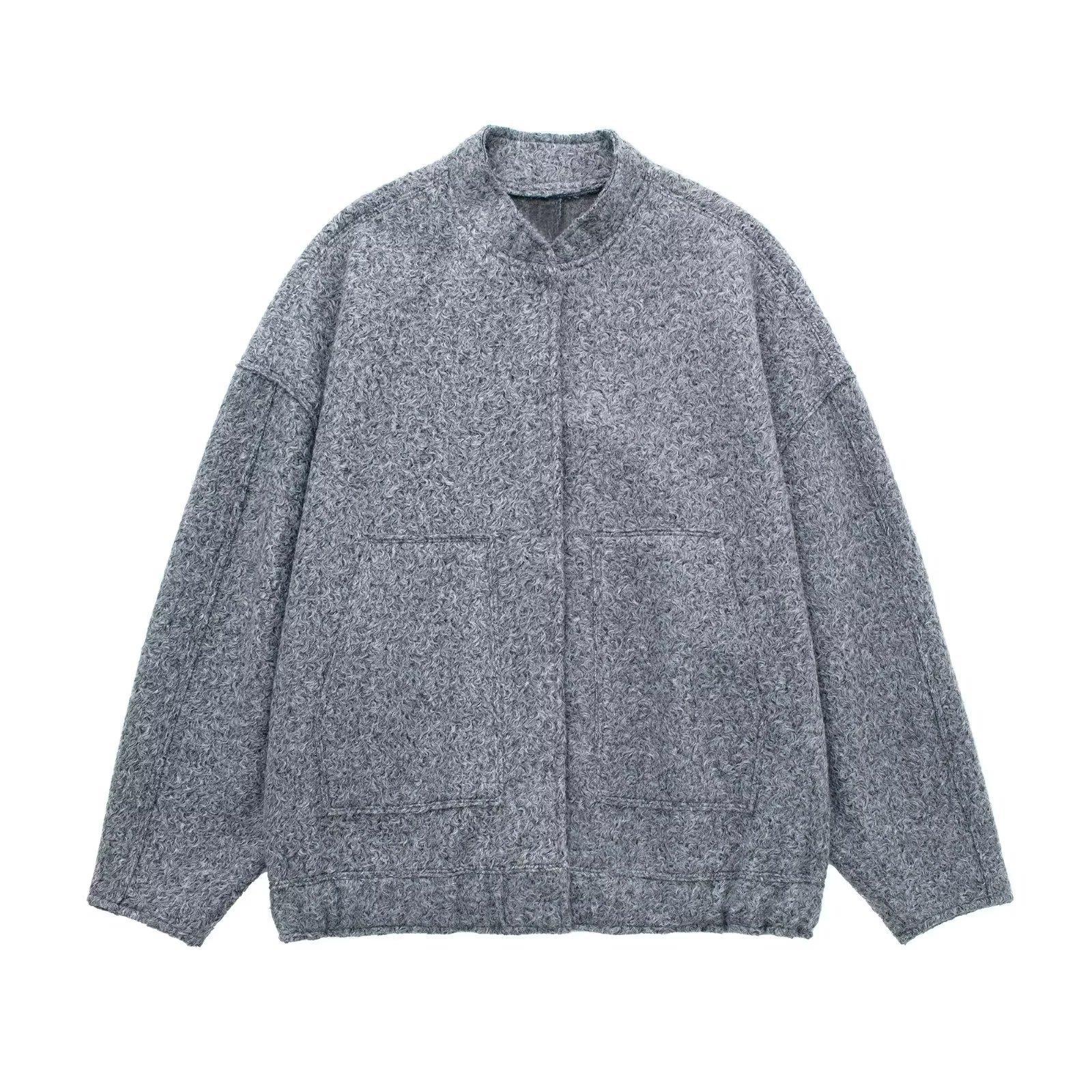 

Женская твидовая куртка, пальто, пушистые плюшевые куртки для женщин, куртка-бомбер, пальто, осень-зима, черно-белая демисезонная куртка L серый