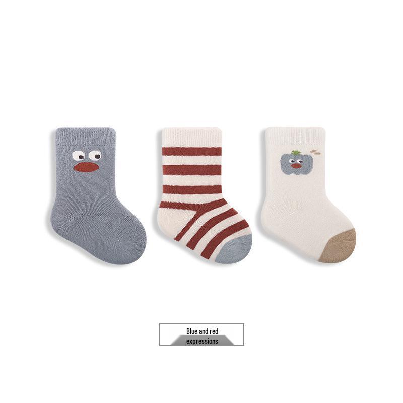 Combed Cotton Seamless Mid-Calf Socks with Fleece and Terry Cloth for Infants & Toddlers