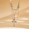 Multilayer Bohemian Trendy Necklace With Elegant Imitation Pearl Cross And Heart Pendants Women For