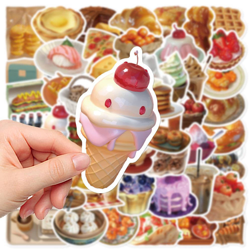 50Pcs/Set 3D Delicious Food . Afternoon Tea Dessert Stickers DIY Fashion Waterproof Doodle Decals Stickers (2 Styles)