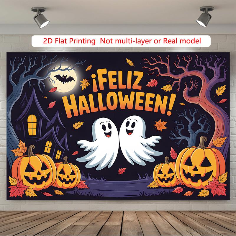 Party Backdrop Halloween Flat Spooky Ghosts Pumpkins Moonlight Trees Photo Booth Decor Party Decor