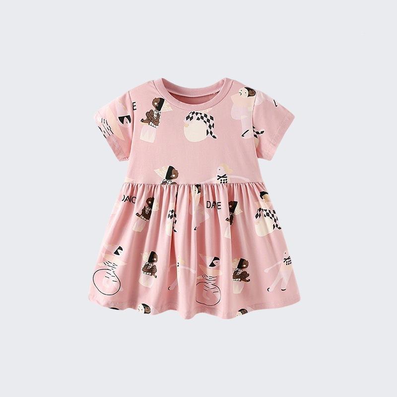 Girls Summer Round Neck Short Sleeve Dress Cute Princess for Toddlers and Kids
