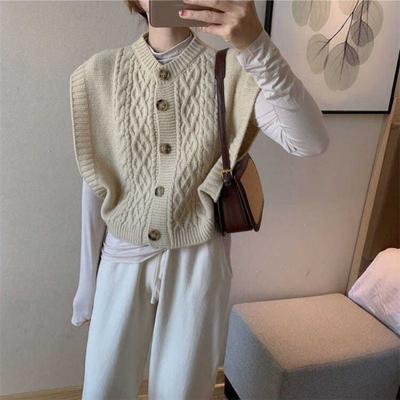 Casual Cardigan Retro Short Sweater Vest Single Breasted Knit Vest Women Spring and Autumn Sleeveless Cardigan Vest Female Top