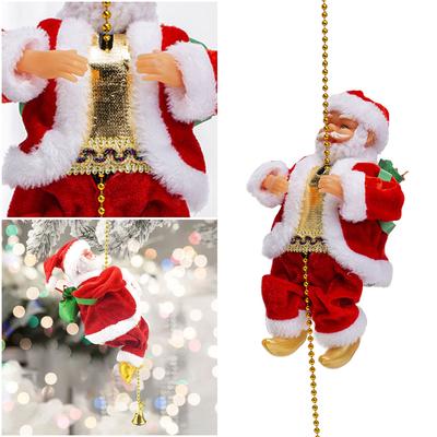 Climbing Santa with Music Christmas Ornament Funny Electric Santa Claus Climbing Rope Hanging Ornaments Holiday Decoration Gift