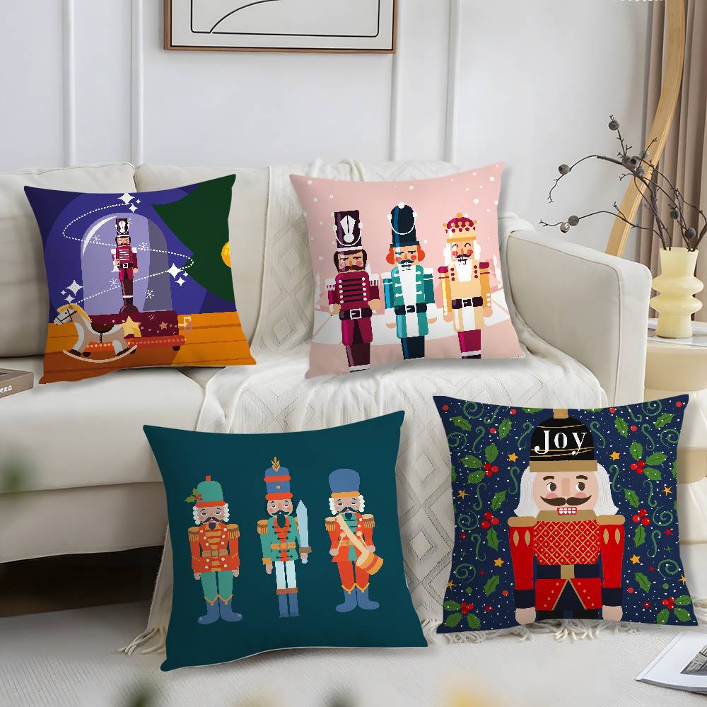 Nutcracker Soldier Toy Pillow Case Short Plush Print Cushion Cover Square Throw Pillow Covers Sofa Home Decor