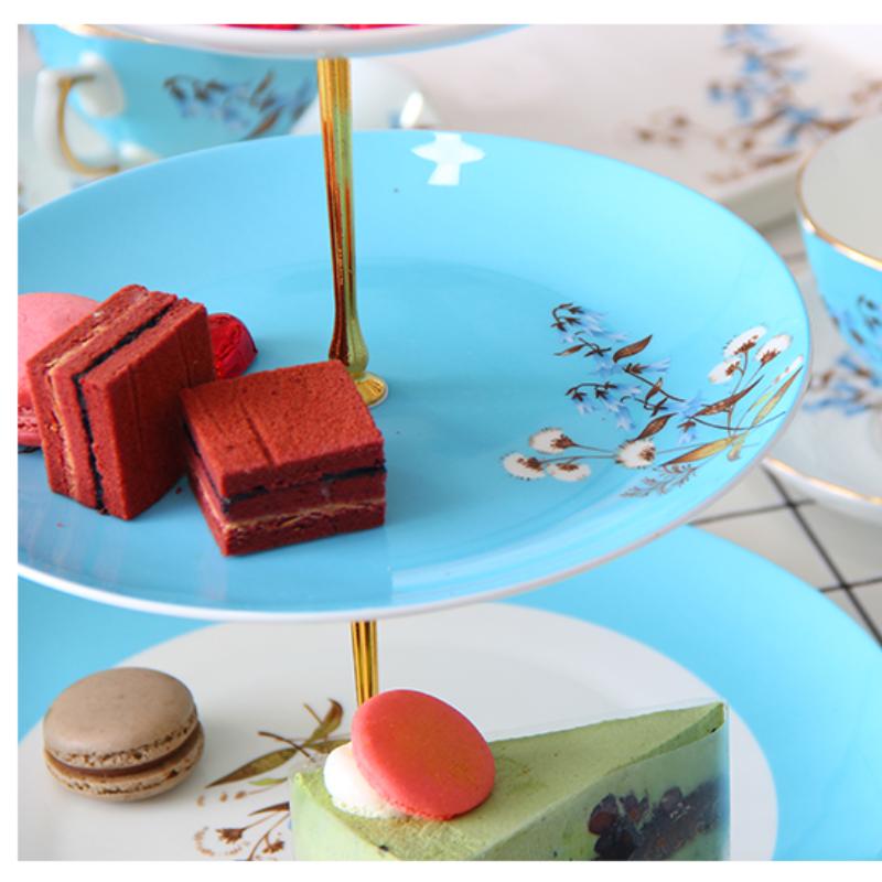 3 Tier Ceramic Cake Stand Fruit Dish Blue Floral Round Fruit Display Stand European Style Cupcake Stand for Wedding Birthday and Tea Party