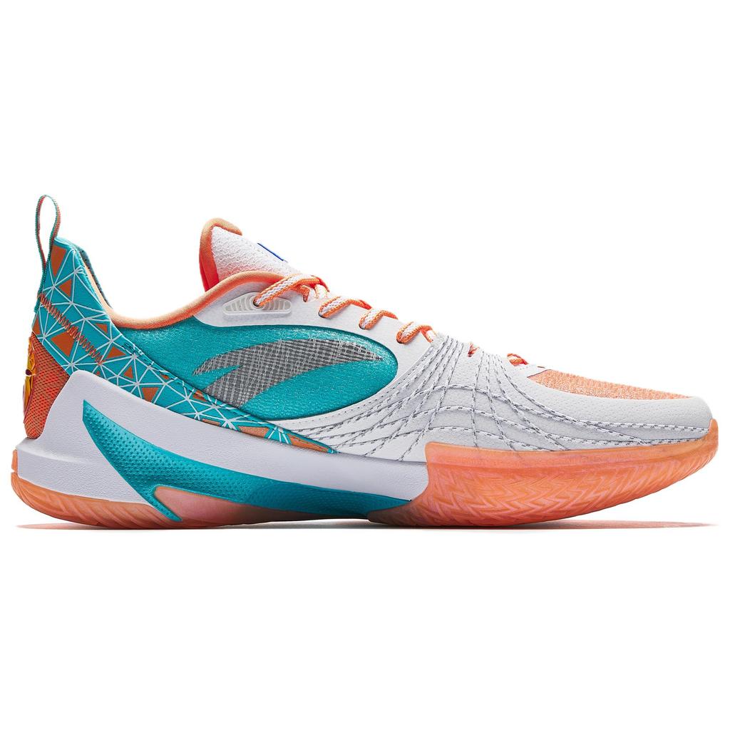 ANTA Quick Decision 6 Basketball Shoes Men's Low top Pure White/Fluorescent Bright Orange/Fluorescent Neon Blue Sneakers 112531112S-8