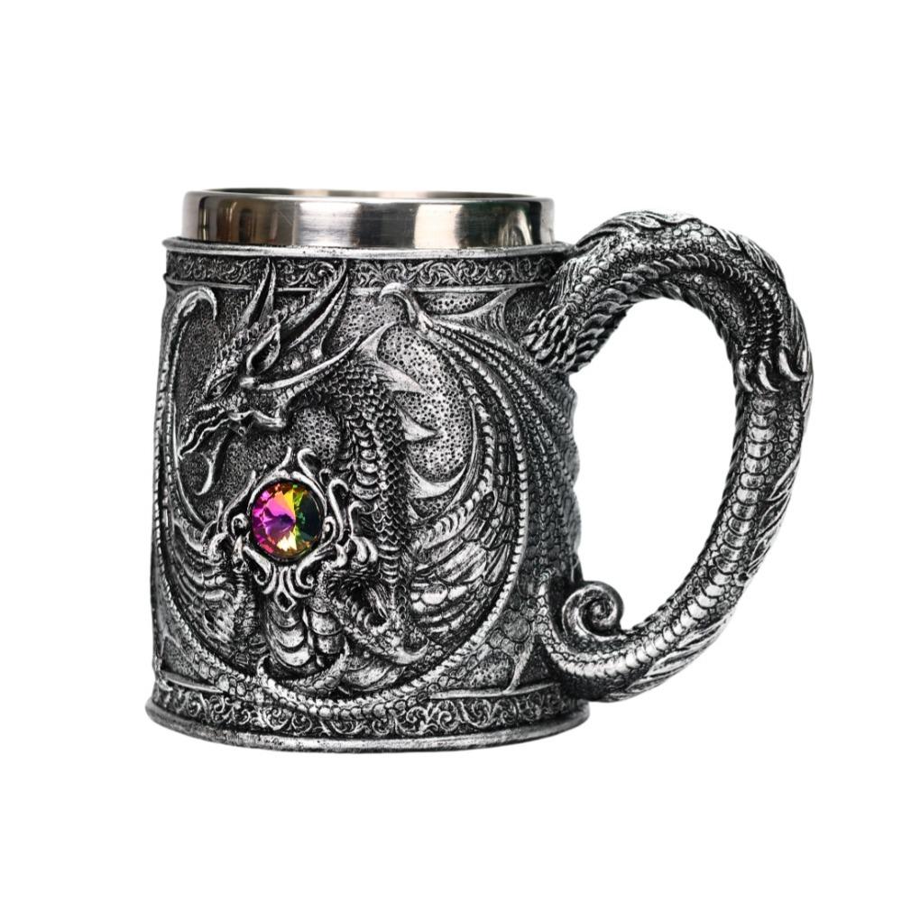 304 Stainless Steel Inner Gothic Flying Dragon Beer Stein 3D Embossed Coffee Mug  Party