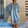 Boho Stil V-Ausschnitt Lässiges Kurzarm Maxikleid mit Print Lockerer Schnitt Leichtes Sommerkleid für Damen