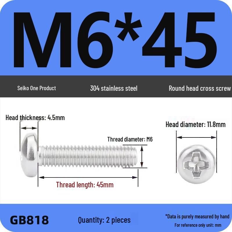 Phillips Pan Head Machine Screws, 304 Stainless Steel, Sizes M1-M10