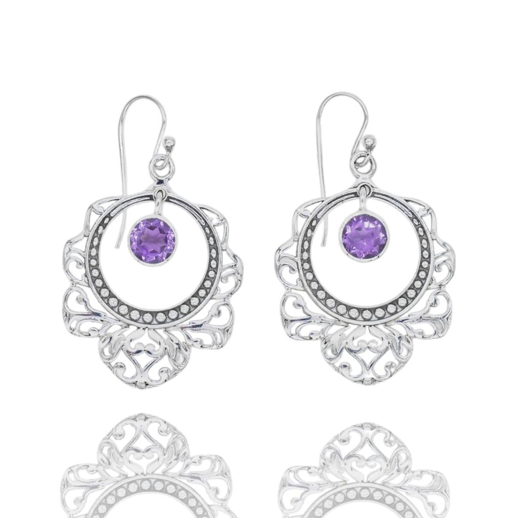 Chunky But Lightweight Natural Amethyst Earrings | Vintage-Style 925 Sterling Silver Statement Piece for Women