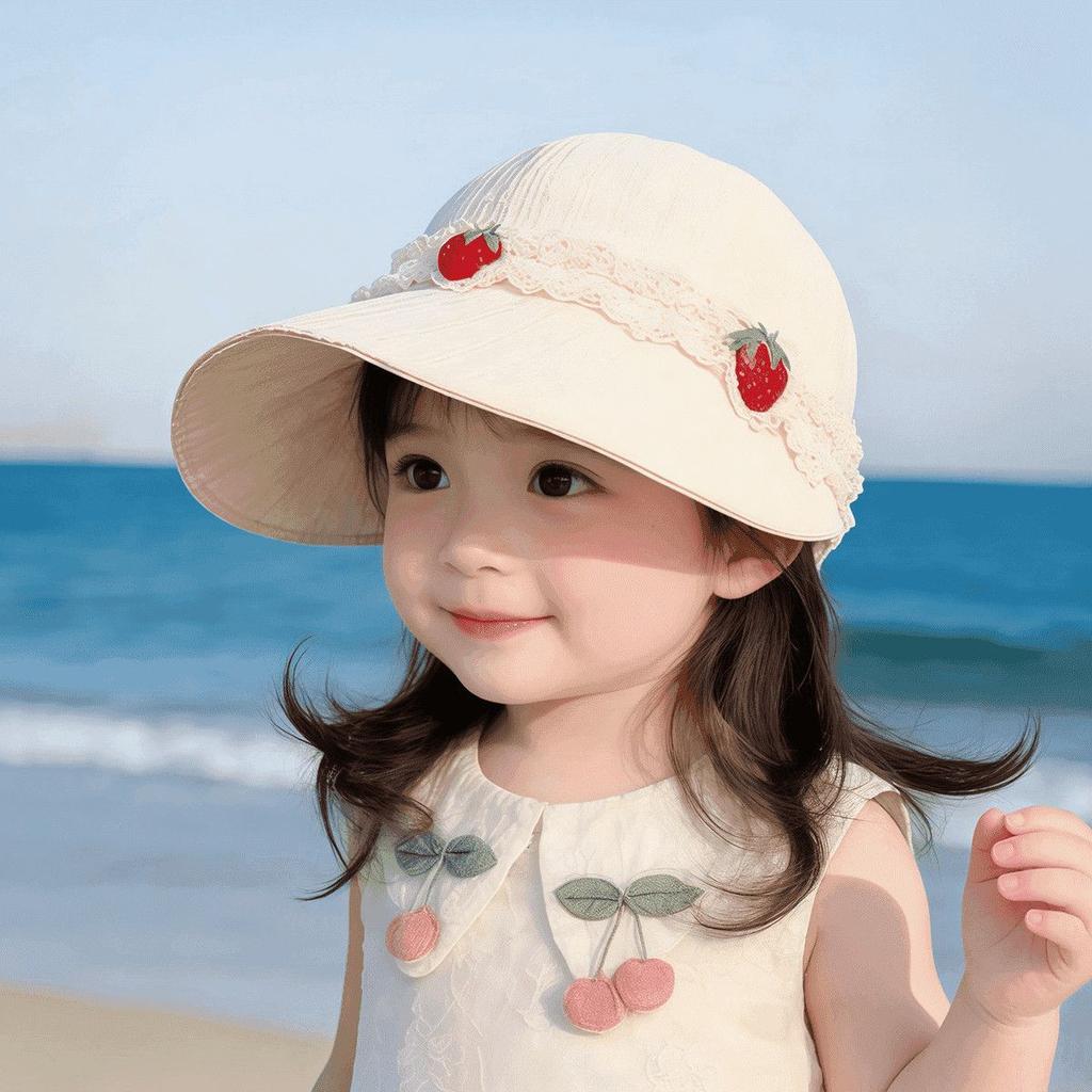 Girls Cute Baseball Cap With Large Brim Thin Sun Protection Hat Spring Summer Sweet Visor For Baby Toddler