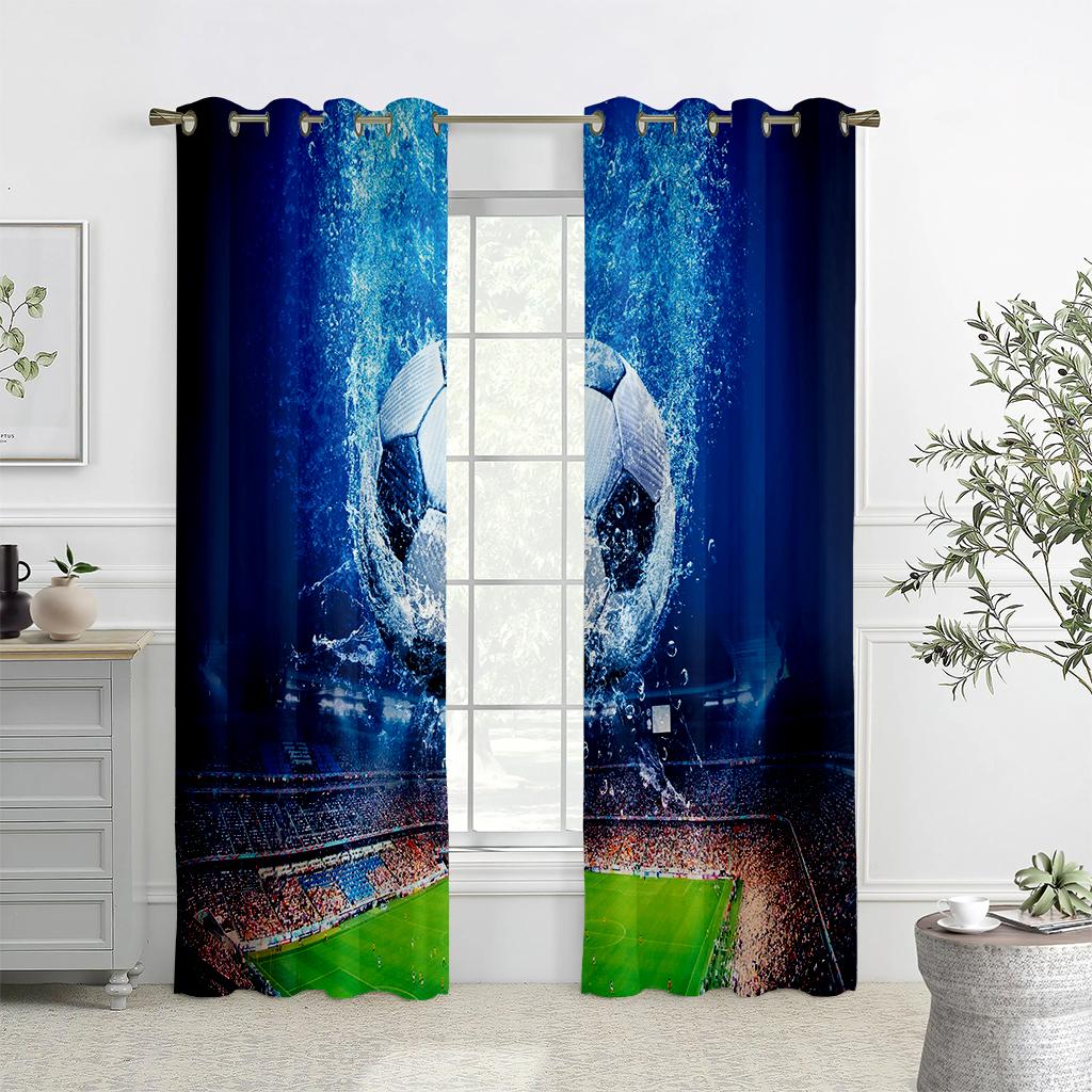 Children's Favorite Football Curtains, 2 Panels, Soccer Lovers, Home Decor, Living Room, Bedroom, Balcony, Kids Room