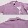 Maglione Unisex in Maglia con Collo a Polo Multicolore con Ricamo a Cuore e A Pullover Casual con Bottoni per Uomo Donna