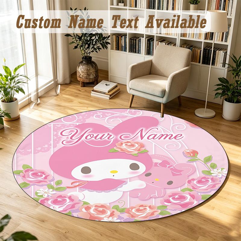 My Melody Personalized Round Rug Support Custom Name, Soft Home Decor Mat