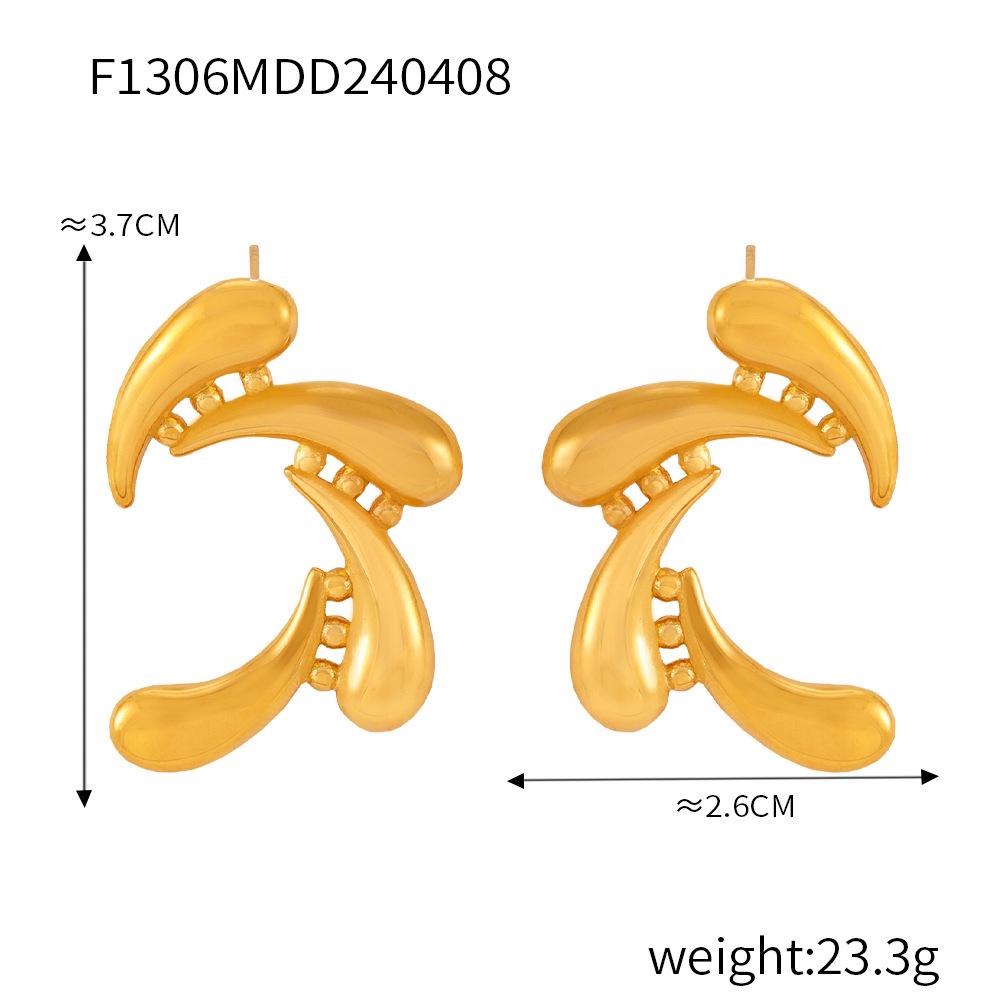Ensemble de Boucles d'Oreilles Géométriques en Acier Titane Plaqué Or 18 carats avec Imitation Perle