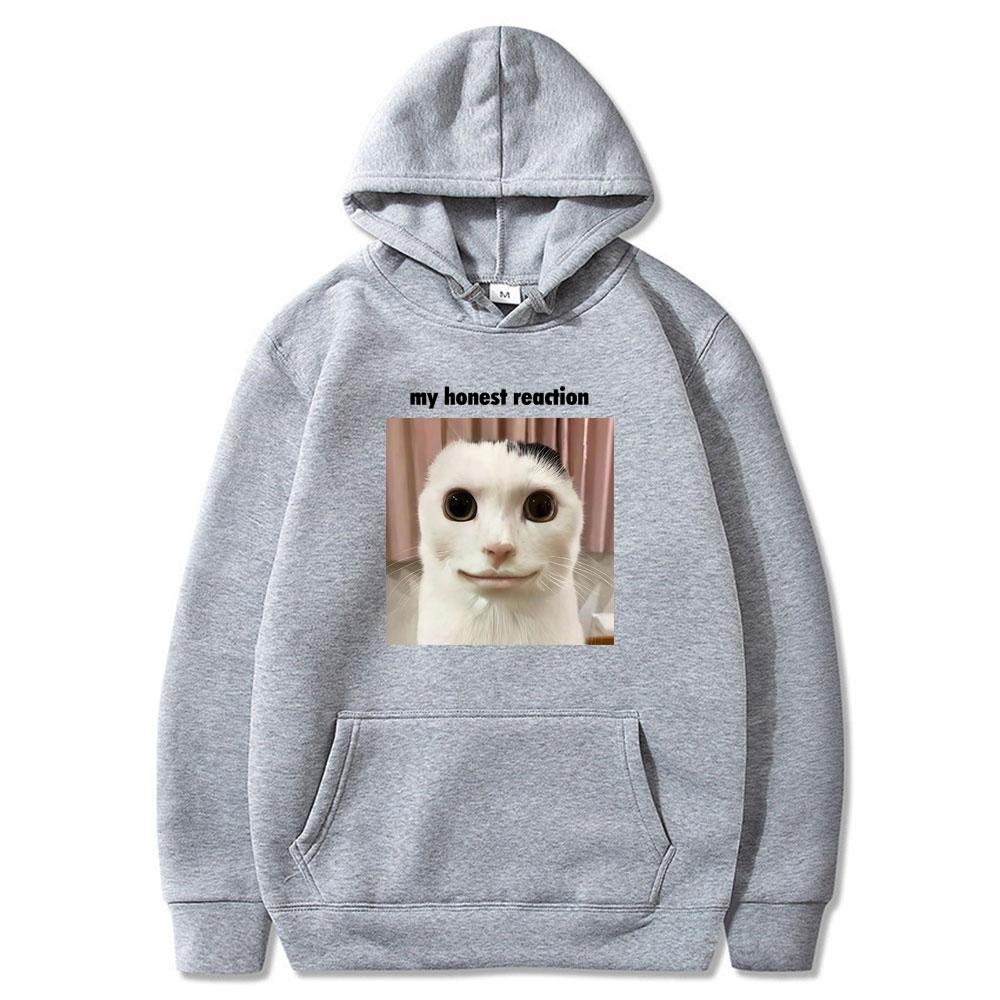 Meine ehrliche Reaktion Lustige Katze Meme Grafik Tops Herren Damen Kleidung Mode Humor Stil Hoodies Lässig Paar Winter Streetwear