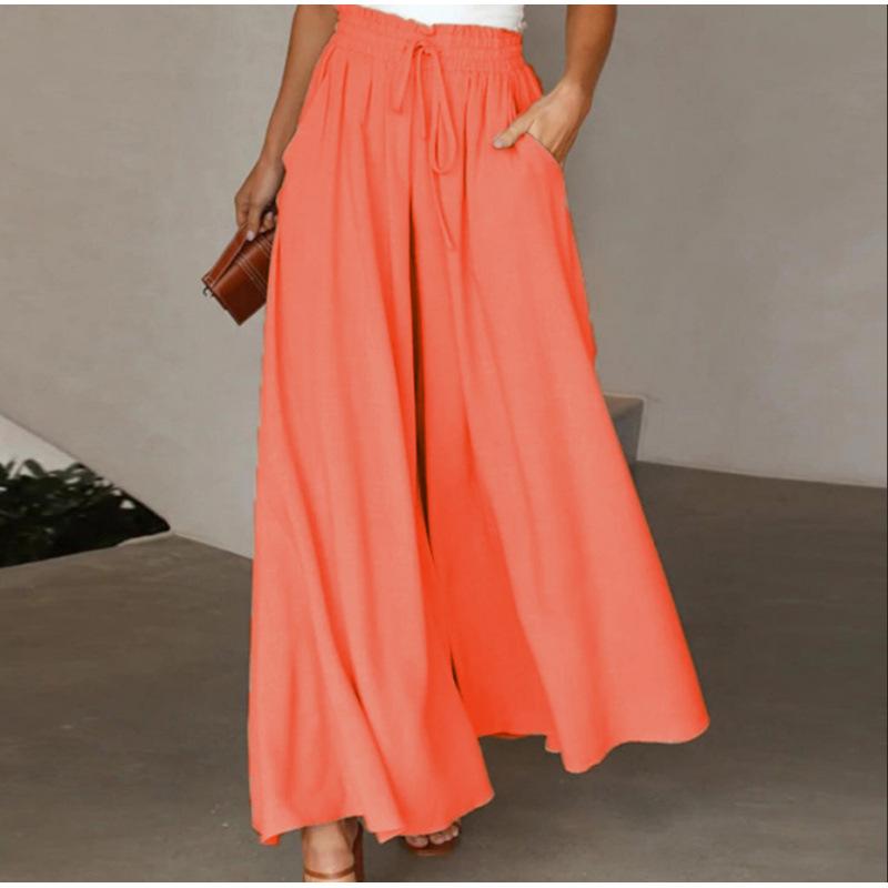 10-color Women's Spring, Summer and Autumn Solid Color Long Pants, Elastic Belt, Wide Pants, High Waist, Long Skirt Pants