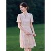 New Chinese Style Embroidered Stand Collar A-line Dress